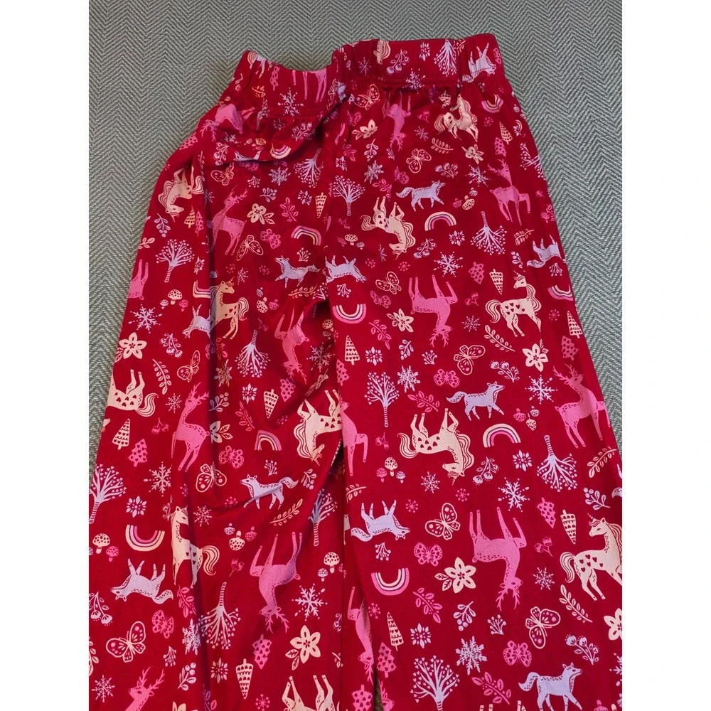 Holiday Time Girls Red Unicorn Deer Pajama Pants Size L 10-12 Wide Leg Sleepwear